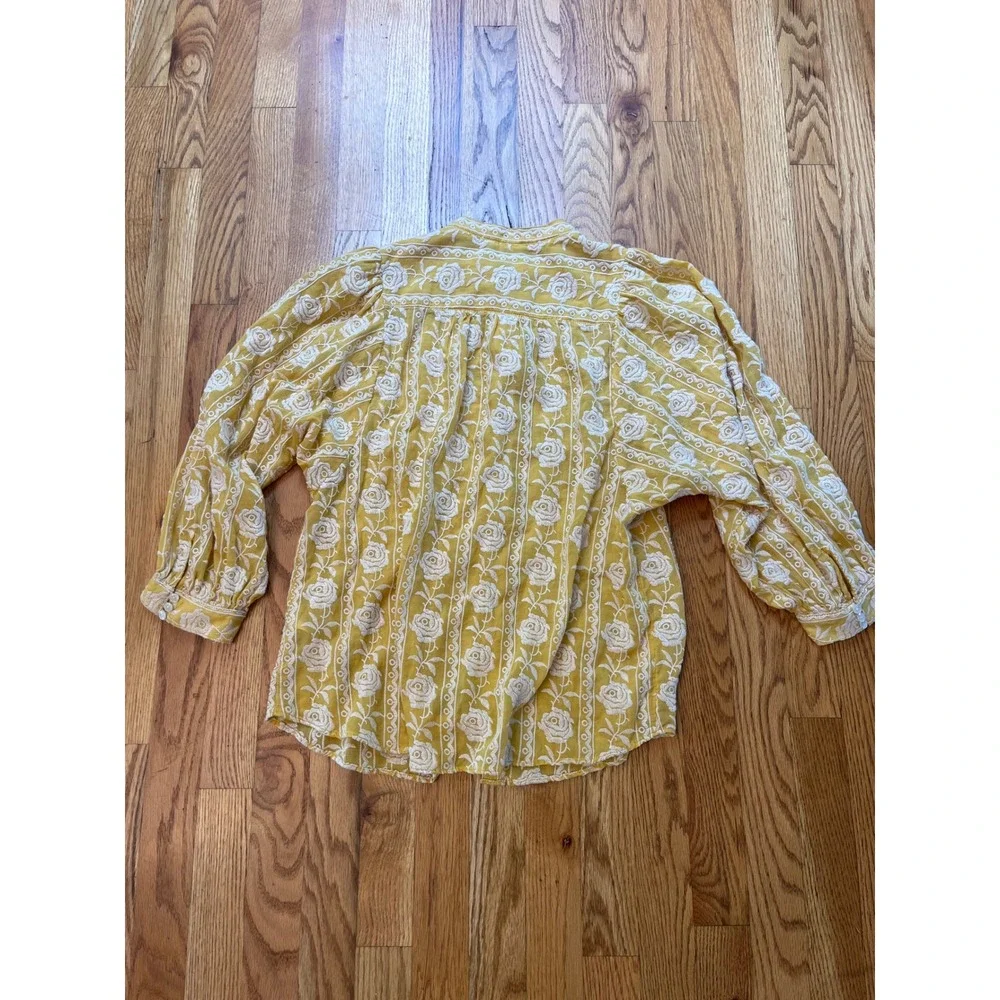 Pilcro Anthropologie Yellow Floral Embroidered Puff Sleeve Blouse OB1098747 S b6